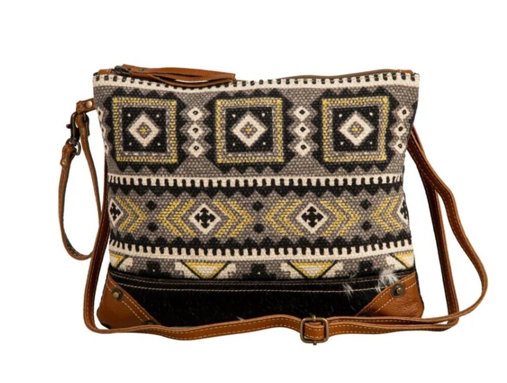 NWT Myra Bag Bison Ridge Crossbody Bag Cowhide Leather Canvas Western Boho Chic